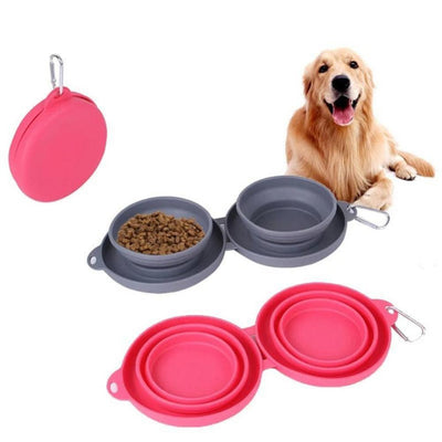 Rubber Foldable Double Bowl Pet Feeding