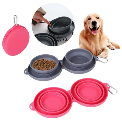 Rubber Foldable Double Bowl Pet Feeding